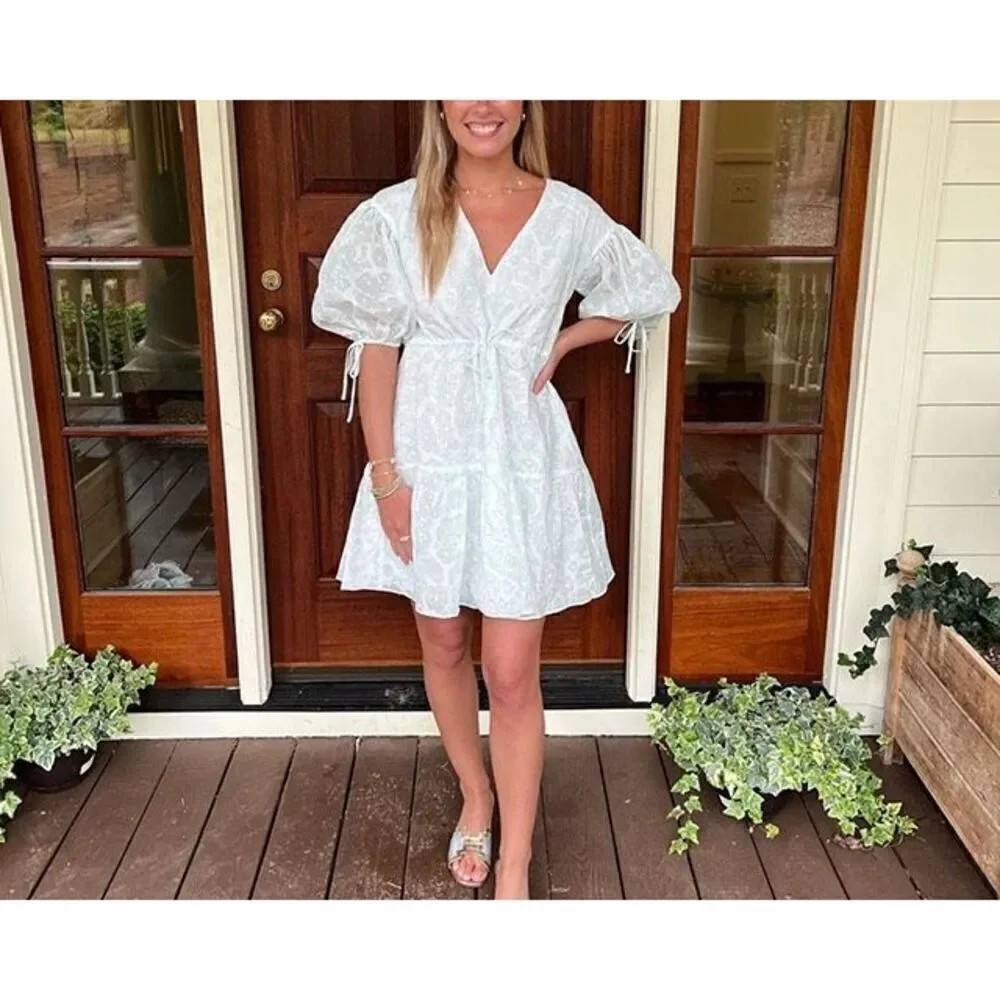 Amanda Uprichard Newman Minj Dress Puff Sleeve Size S Cottage Fairy Preppy